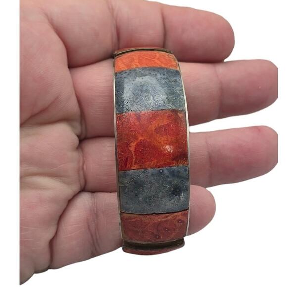 Vintage Handmade Red and Gray Inlay Cuff Bracelet Philippines - Picture 5 of 7